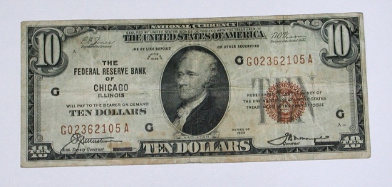 1929 $10 NATIONAL CURRENCY - FEDERAL RESERVE BANK of CHICAGO