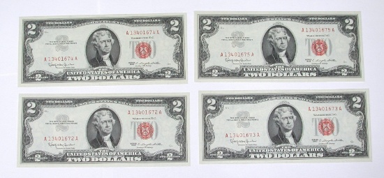 FOUR (4) CONSECUTIVE 1963 RED SEAL $2 NOTES