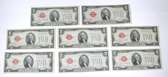 EIGHT (8) RED SEAL $2 NOTES
