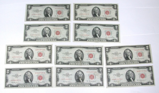 TEN (10) RED SEAL $2 NOTES