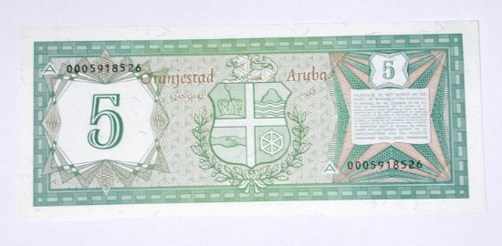 ARUBA - 1986 FIVE FLORIN NOTE