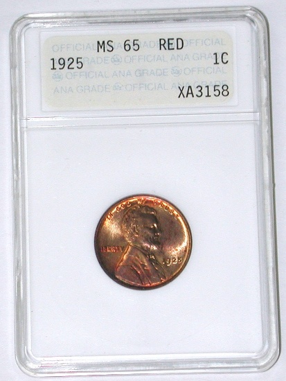 1925 LINCOLN CENT - ANACS MS65 RED - 1st GENERATION HOLDER