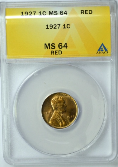 1927 LINCOLN CENT - ANACS MS64 RED