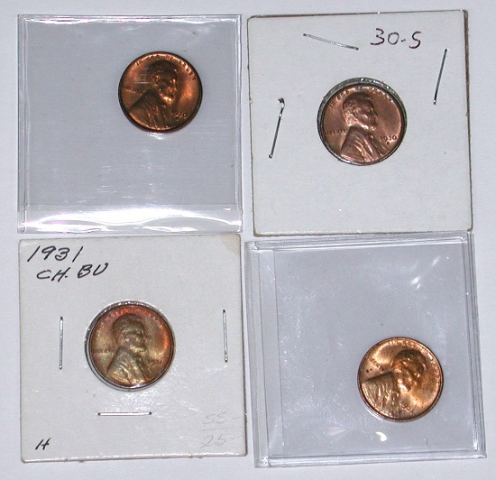 FOUR (4) UNCIRCULATED WHEAT CENTS - (2) 1930-S & (2) 1931