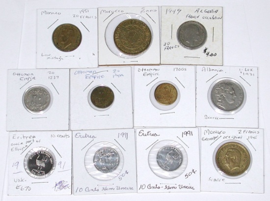 ALBANIA, ALGERIA, ERITREA, MONACO, MOROCCO, OTTOMAN EMPIRE - 11 COINS