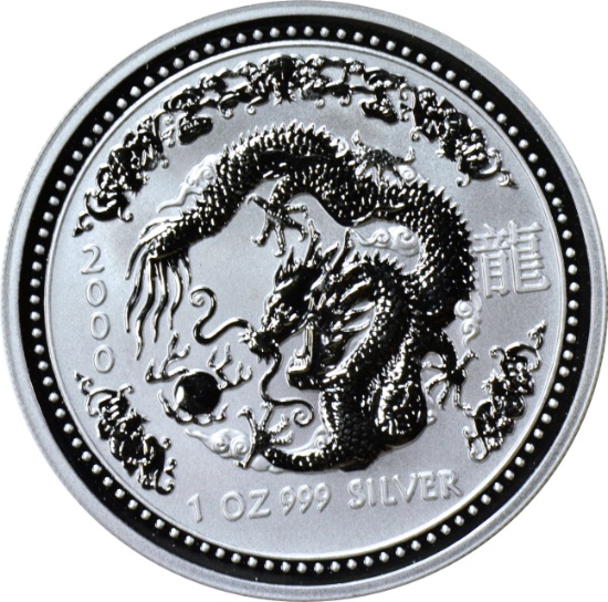 AUSTRALIA - 2000 YEAR OF THE DRAGON 1 OZ SILVER DOLLAR