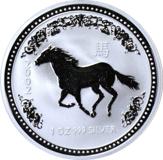 AUSTRALIA - 2002 YEAR OF THE HORSE 1 OZ SILVER DOLLAR