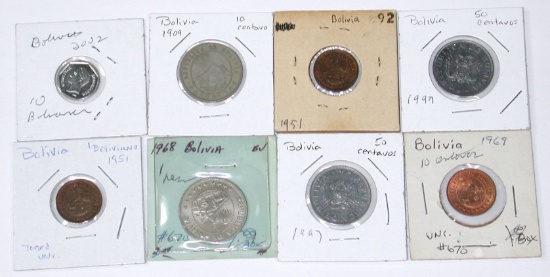 BOLIVIA - EIGHT (8) COINS