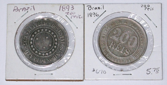 BRAZIL - 1893 & 1896 200 REIS