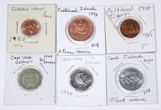CABO VERDE, COOK ISLANDS, FALKLAND ISLANDS - SIX (6) COINS
