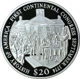 LIBERIA - 2001 $20 HISTORY of AMERICA - COTINENTAL CONGRESS - .999 FINE, 20 GRAMS
