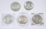 MEXICO - FIVE (5) LARGE SILVER COINS