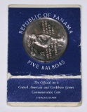 PANAMA - 1970 SILVER FIVE BALBOAS - IN HOLDER