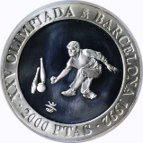 SPAIN - 1991 OLYMPICS SILVER PROOF 2000 PESETAS - BOWLING