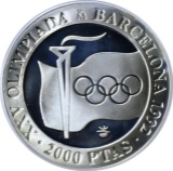 SPAIN - 1991 OLYMPICS SILVER PROOF 2000 PESETAS - TORCH