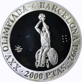 SPAIN - 1991 OLYMPICS SILVER PROOF 2000 PESETAS - WHEELCHAIR BASKETBALL