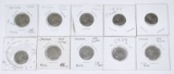 CANADA - 10 FIVE CENTS COINS from the 1920's & 1930's