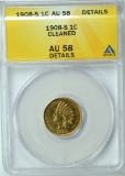 1908-S INDIAN CENT - ANACS AU58 DETAILS CLEANED