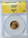 1909 LINCOLN CENT - ANACS MS65 RB