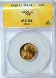 1909 VDB LINCOLN CENT - ANACS MS64 RED