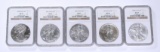 FIVE (5) SILVER EAGLES in NGC HOLDERS - MS65, MS66, MS67, MS68, MS69