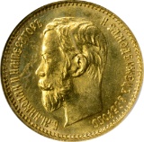 RUSSIA - 1902 GOLD FIVE ROUBLES - NGC MS65