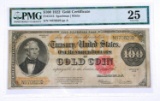 1922 $100 GOLD CERTIFICATE - PMG VF25