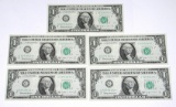 FIVE (5) CONSECUTIVE UNCIRCULATED 1963-B $1 BARR NOTES - STAR NOTES