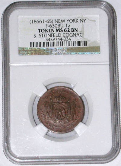 1861-65 STORE CARD - STEINFELD COGNAC, NEW YORK - NGC MS62 BN