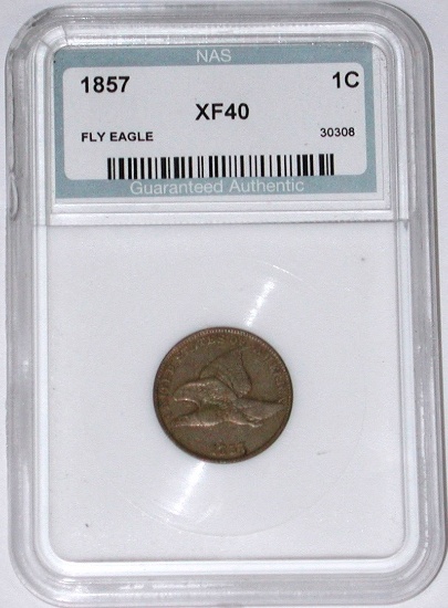 1857 FLYING EAGLE CENT in HOLDER