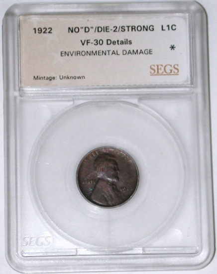 1922 NO D LINCOLN CENT - SEGS HOLDER