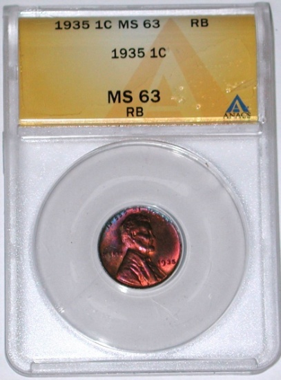 1935 LINCOLN CENT - ANACS MS63 RB