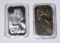 TWO (2) ONE TROY OZ .999 SILVER BARS - 1988 CHRISTMAS + 1989 VALENTINES DAY