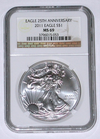 2011 SILVER EAGLE - NGC MS69 - 25th ANNIVERSARY