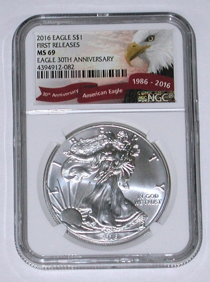 2016 SILVER EAGLE - NGC MS69 - FIRST RELEASES - 30th ANNIVERSARY