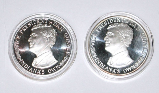 TWO (2) ONE TROY OUNCE .999 SILVER ROUNDS - DAN QUAYLE