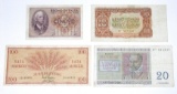 FOUR (4) WORLD NOTES - BELGIUM, CZECHOSLOVAKIA, FINLAND, ITALY