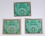 FRANCE - THREE (3) SERIES 1944 MILITARY PAYMENT CERTIFICATES