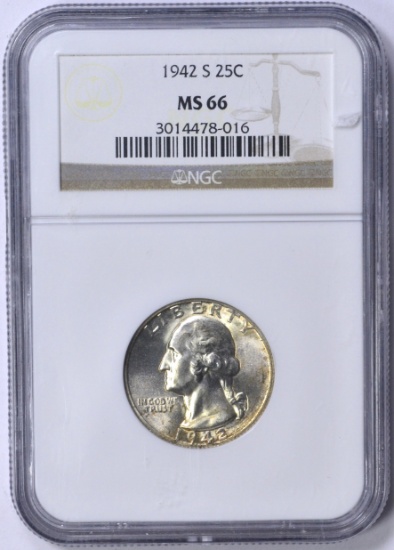 1942-S WASHINGTON QUARTER - NGC MS66