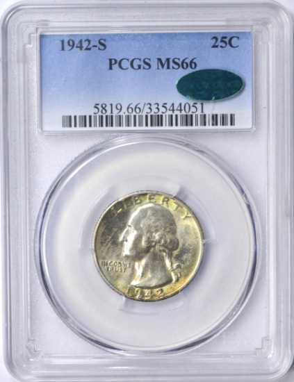 1942-S WASHINGTON QUARTER - PCGS MS66 - CAC