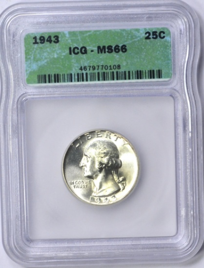 1943 WASHINGTON QUARTER - ICG MS66