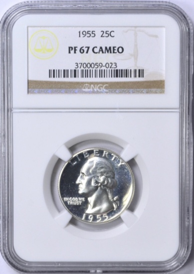 1955 WASHINGTON QUARTER - NGC PF67 CAMEO