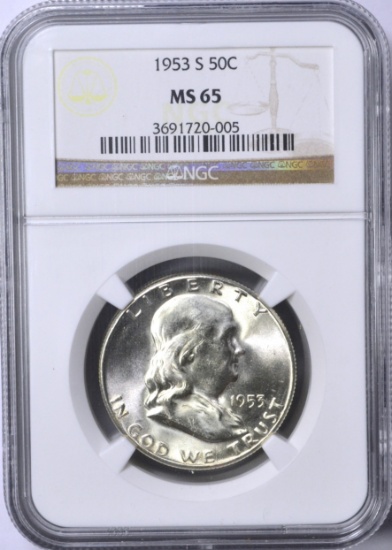 1953-S FRANKLIN HALF - NGC MS65