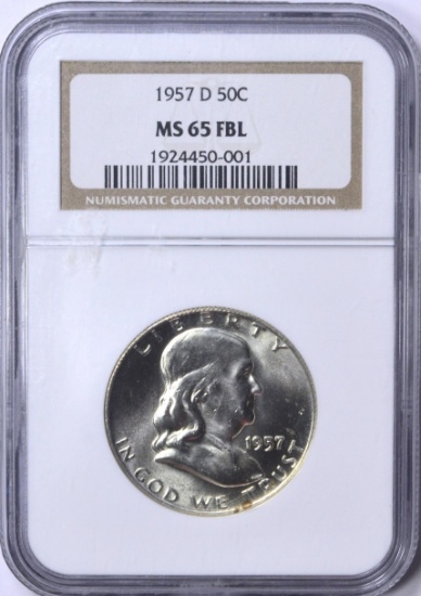 1957-D FRANKLIN HALF - NGC MS65 FULL BELL LINES