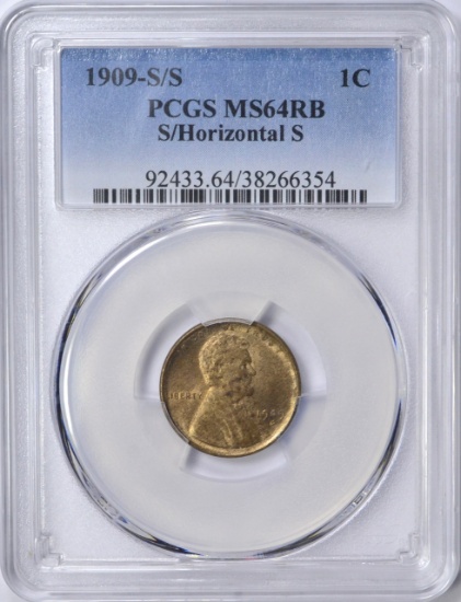 1909-S/S HORIZONTAL LINCOLN CENT - PCGS MS64 RB