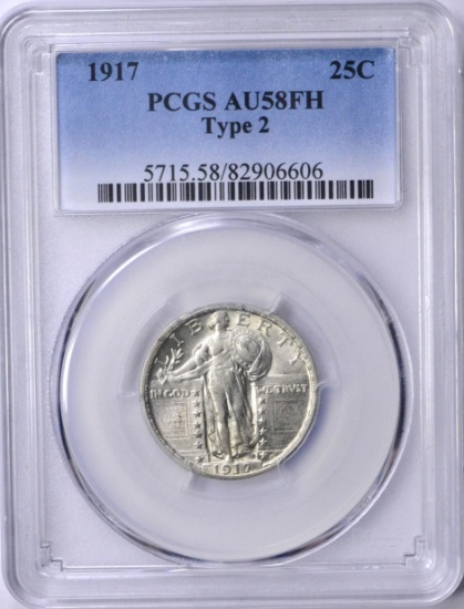 1917 TYPE 2 STANDING LIBERTY QUARTER - PCGS AU58 FULL HEAD