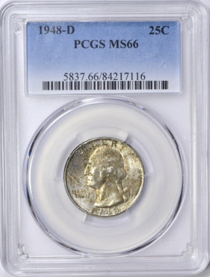 1948-D WASHINGTON QUARTER - PCGS MS66 - TONED