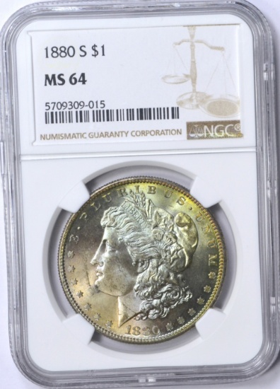 1880-S MORGAN DOLLAR - NGC MS64 - ATTRACTIVELY TONED OBVERSE