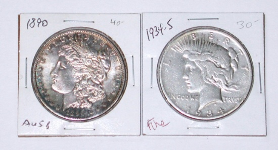 1890 MORGAN DOLLAR + 1934-S PEACE DOLLAR