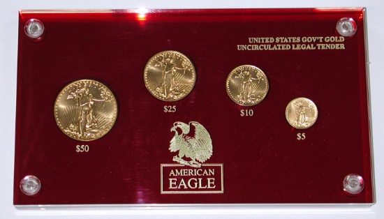 1991 FOUR-COIN GOLD EAGLE SET in HOLDER - 1.85 TROY OUNCES TOTAL